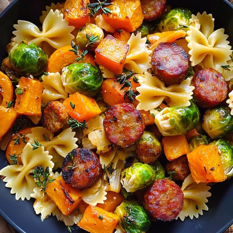 Autumn Dinner with Sausage, Pasta, Brussels Sprouts, and Butternut Squash