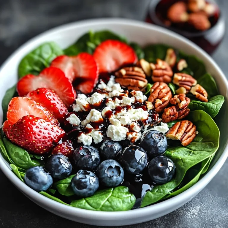Berry Spinach Salad with Pecans, Feta, and Balsamic Glaze