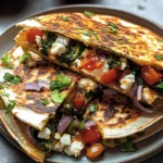 Mediterranean Quesadillas with Spinach, Feta, Mozzarella, and Red Onion