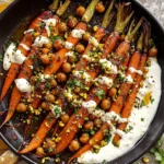 Spicy maple roast carrots with crispy chickpeas and yogurt sauce