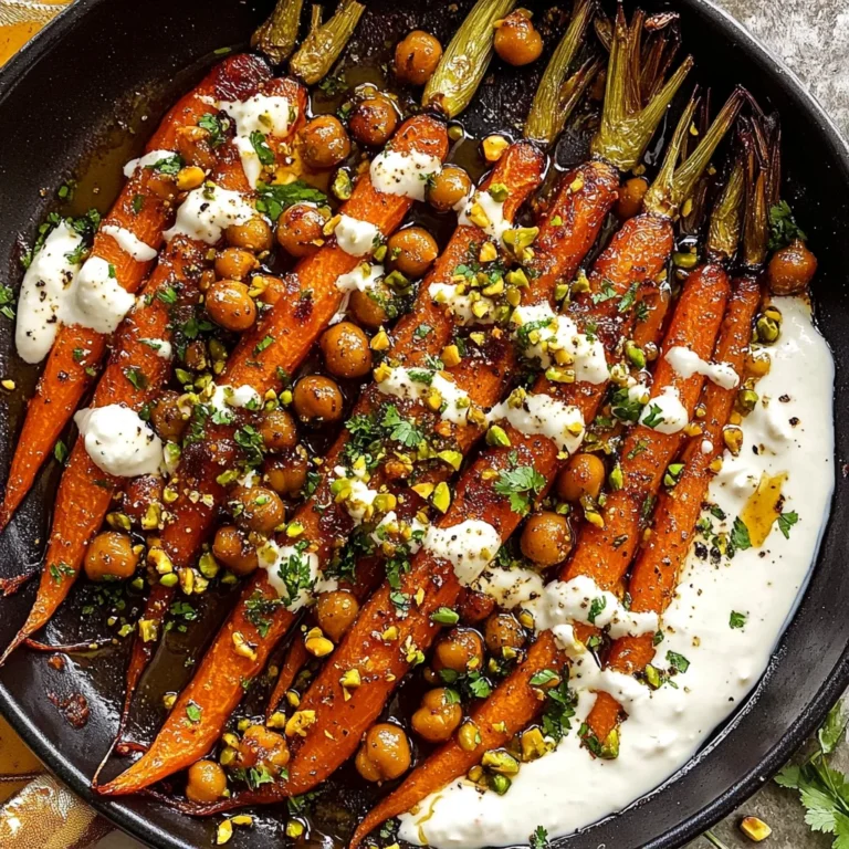 Spicy maple roast carrots with crispy chickpeas and yogurt sauce
