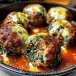 Spinach Garlic Meatballs Stuffed with Mozzarella