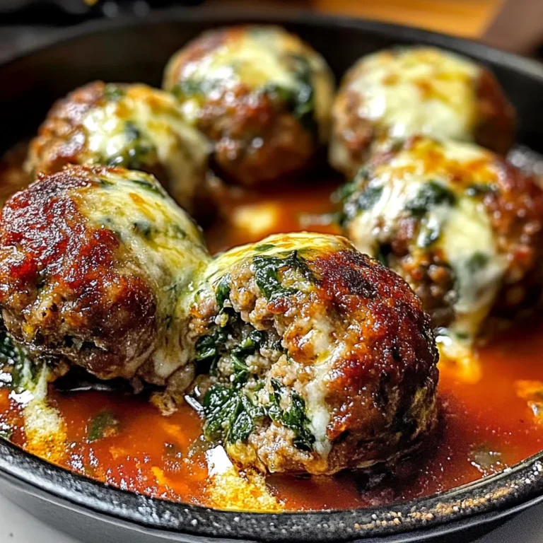 Spinach Garlic Meatballs Stuffed with Mozzarella