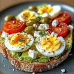 Mediterranean Egg & Avocado Toast with Feta, Olives & Tomatoes