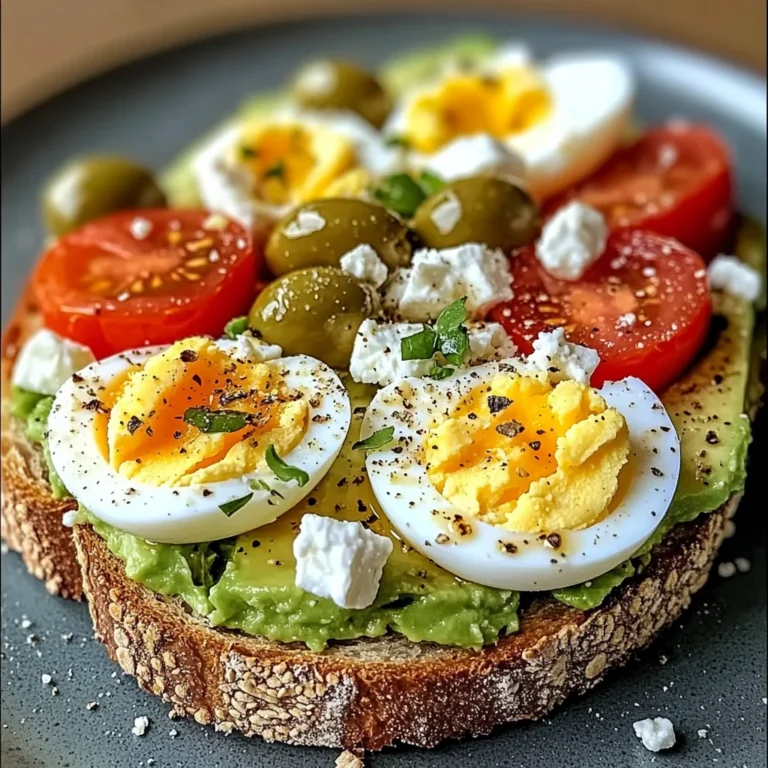 Mediterranean Egg & Avocado Toast with Feta, Olives & Tomatoes