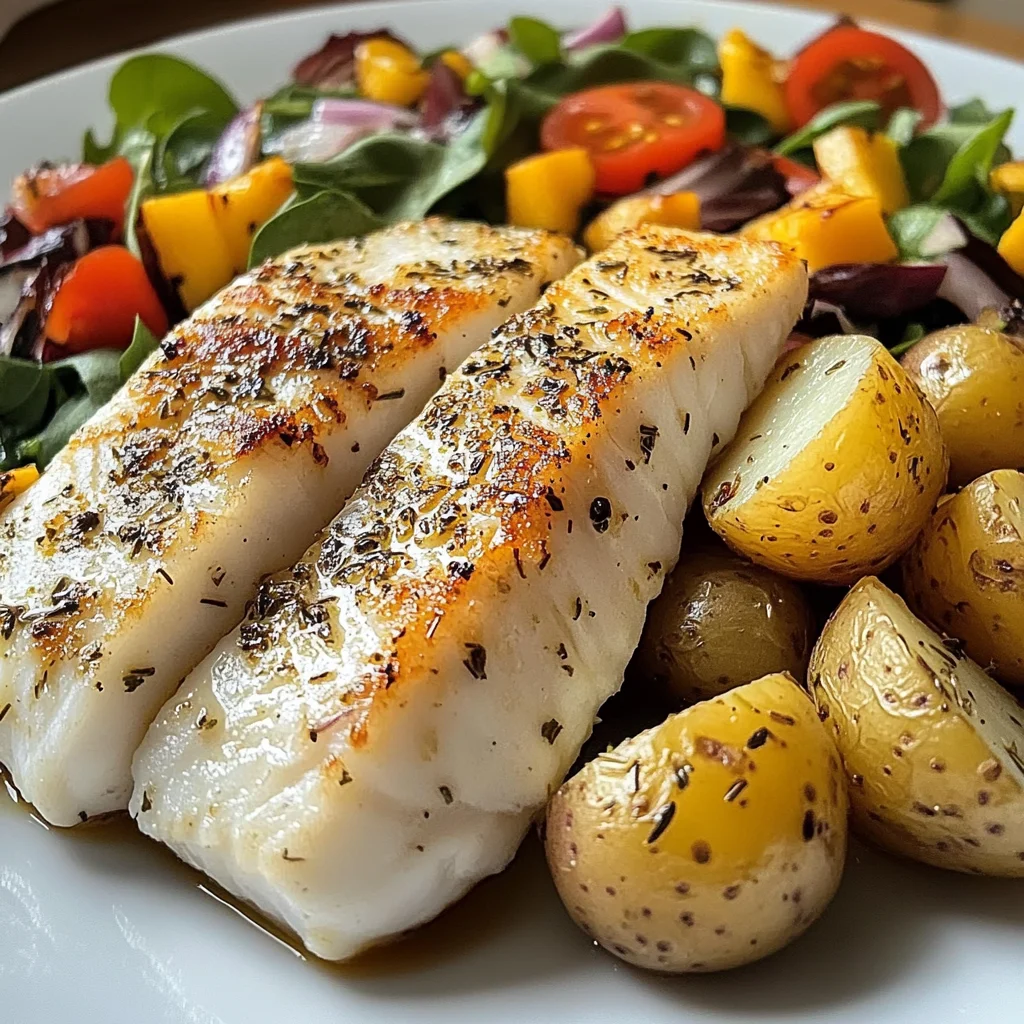 Pan-Seared White Fish with Herbed Baby Potatoes & Garden Salad