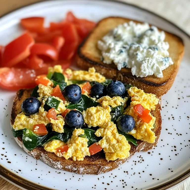 Veggie Egg Scramble with Cottage Cheese & Blueberry Toast