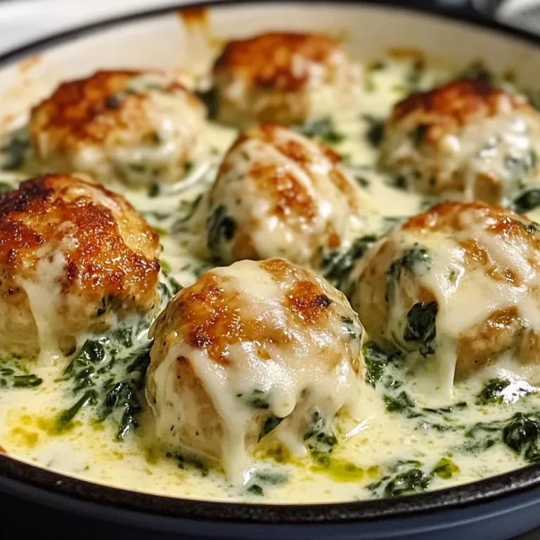 Baked Chicken Ricotta Meatballs with Spinach Alfredo Sauce