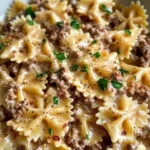 Creamy Parmesan Garlic Beef Bowtie Pasta