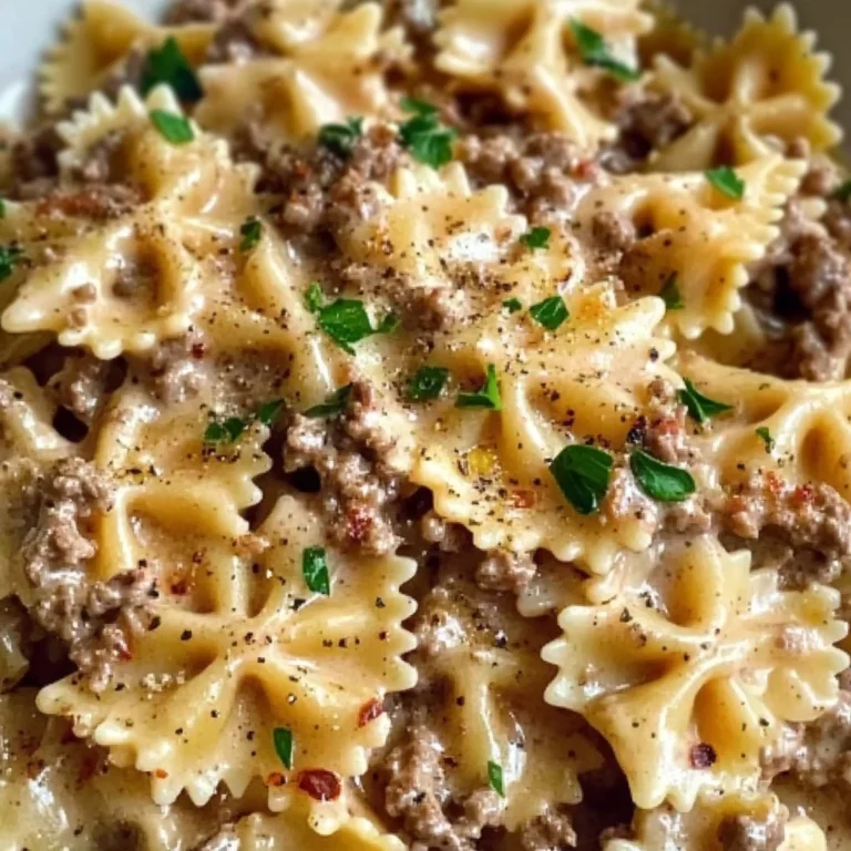 Creamy Parmesan Garlic Beef Bowtie Pasta