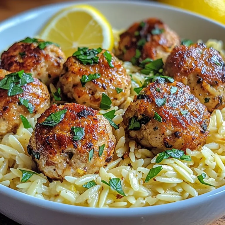 Greek Chicken Meatballs with Lemon Orzo