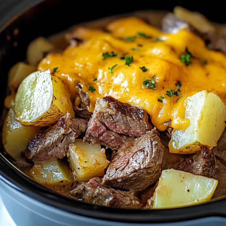 Slow Cooker Steak and Cheddar Potato Casserole